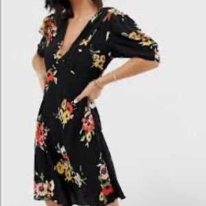 : Free People
Free People Womens Floral Print Puff Sleeves Mini Dress Black